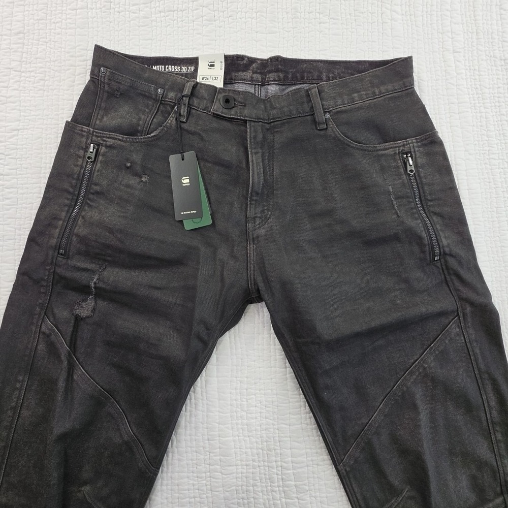 G-Star Raw Mens Black Jeans Ignition Destroyed 36x32 Moto Cross 3D Zip Slim - Picture 3 of 16